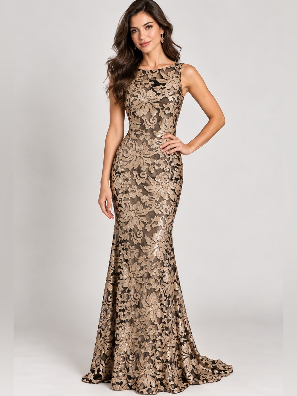 Nox Anabel sz S black and gold beaded sequin lace formal prom dress NWT